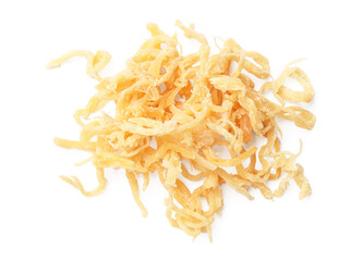 Tasty dried squid shavings isolated on white, top view