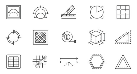 Geometry and Measurement Line Icons Set - Shapes, Math, Dimension, and Engineering Symbols