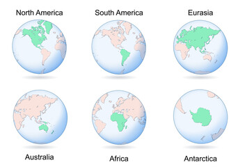 Continents. World map.