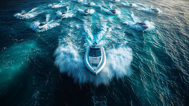 USV swarm creating formations on water surface Generative AI