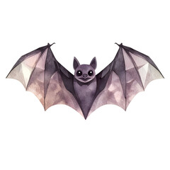 Bat flying, 2D watercolor style isolated on transparent background.