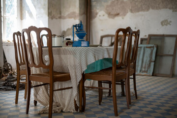Abandoned Mansion Luxury Palace Castle Interior with Vintage Architecture and Decay