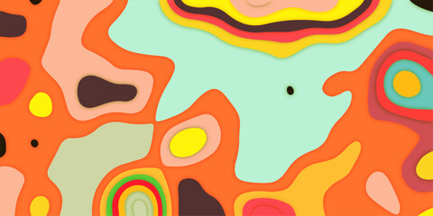 Abstract seamless pattern with colorful geometric circles, perfect as a vector wallpaper or fabric texture. ornament, wave, curve, green, orange, tile, pink, swirl