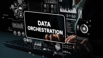 Dynamic Data Orchestration Interface with Graphs, Charts, and Digital Dashboards for Analytics and Insights. Asymptotic smart data analytic.