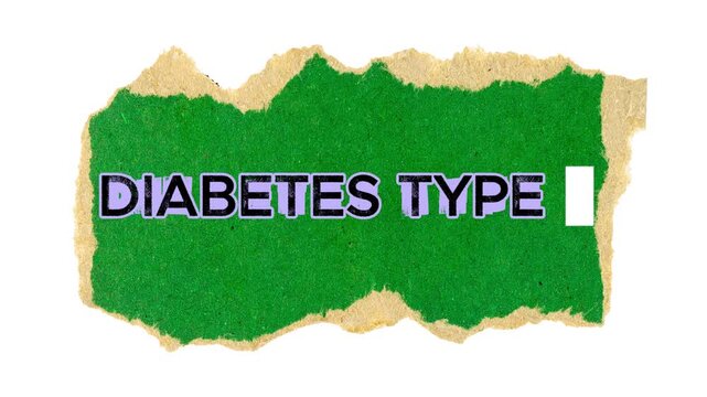 Type 2 diabetes lettering on torn green ripped paper on white background. Conceptual diabetes type 2 symbol.