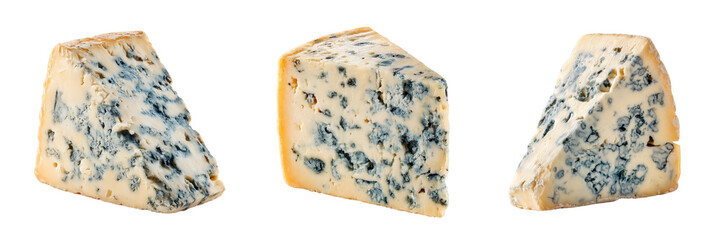 transparent PNG image of Three Wedges of Blue Cheese with Mold Veins