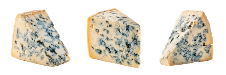 transparent PNG image of Three Wedges of Blue Cheese with Mold Veins