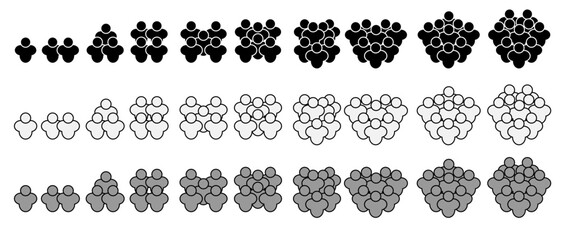 set of icons of people in a circle. black and white