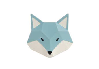 Geometric fox head PNG isolated on transparent background, light blue and beige animal design for decoration and children s projects