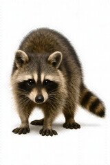 Fototapeta premium A detailed raccoon standing on a white surface isolated on transparent background