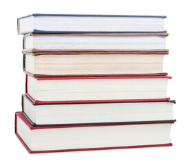 Stack of many books isolated on white