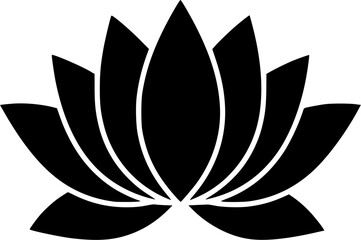 Stylized black lotus flower silhouette isolated on white background
