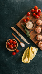 Ingredients for cooking on a wooden board