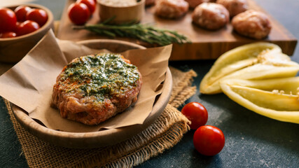 Delicious burger patty with fresh ingredients