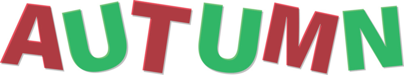 Red green bold text A U T U M N with shadow effect Text Design autumn word