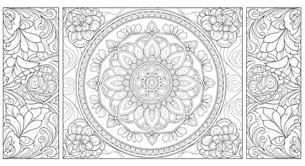 Intricate Floral Mandala and Swirls Line Art Illustration