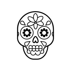 Outlined sugar skull with flower