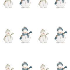 Whimsical snowman pattern design for festive fabric and wrapping