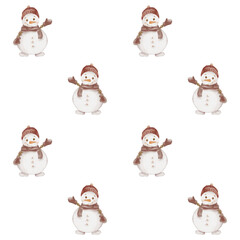 Watercolor snowman pattern for textile and wrapping paper designs