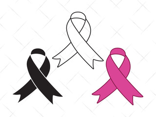 Awareness Ribbon SVG, Cancer Ribbon Silhouette, Pink Ribbon Clipart, Breast Cancer Vector, Support Ribbon Outline for Cricut and Cutting Machines
