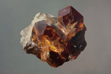 Shiny brown crystal mineral with rough base