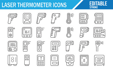 Non-contact temperature scanner icons in clean outline style