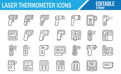 Infrared laser thermometer icon pack — editable stroke vector set
