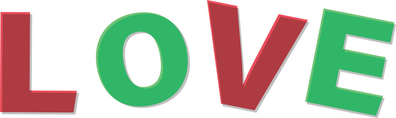 Red Green L O V E letters with shadow effect Text Design love word