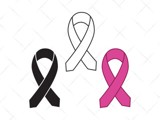 Awareness Ribbon SVG, Cancer Ribbon Silhouette, Pink Ribbon Clipart, Breast Cancer Vector, Support Ribbon Outline for Cricut and Cutting Machines
