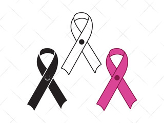 Awareness Ribbon SVG, Cancer Ribbon Silhouette, Pink Ribbon Clipart, Breast Cancer Vector, Support Ribbon Outline for Cricut and Cutting Machines