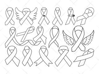 Awareness Ribbon SVG, Cancer Ribbon Silhouette, Pink Ribbon Clipart, Breast Cancer Vector, Support Ribbon Outline for Cricut and Cutting Machines