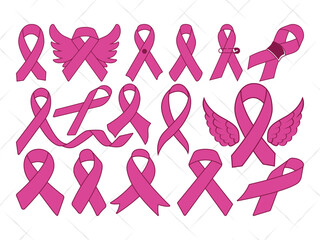 Awareness Ribbon SVG, Cancer Ribbon Silhouette, Pink Ribbon Clipart, Breast Cancer Vector, Support Ribbon Outline for Cricut and Cutting Machines
