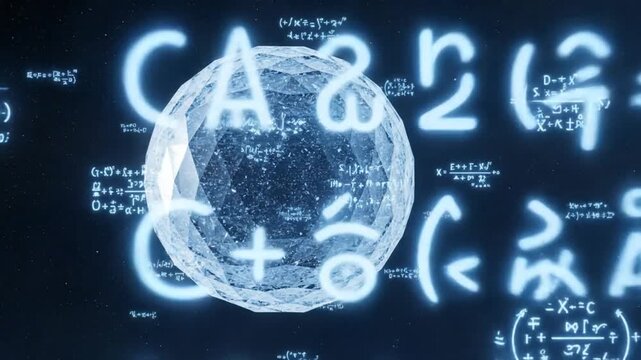 Abstract Digital Sphere with Floating Mathematical Formulas.