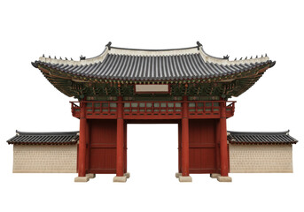 Korean traditional gate isolated on transparent background, Gwanghwamun gate PNG for travel and...