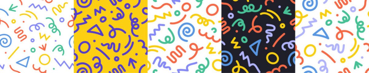 Abstract pattern doodle shape fun kid background. Vector color doodle line children party geometric design. © kolonko