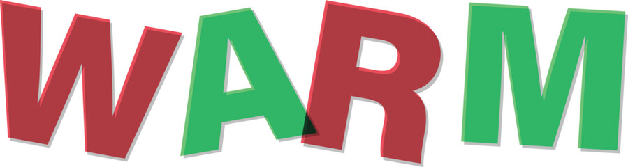 Red green overlapping letters spell out the word W A R M Text Design WARM lettering