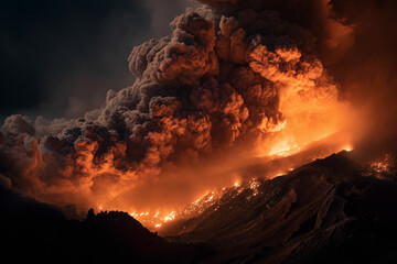 Fototapeta premium Volcanic eruption with lava and ash.