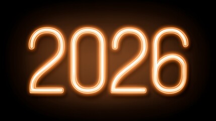glass and neon glowing numbers 2026, dark background, 