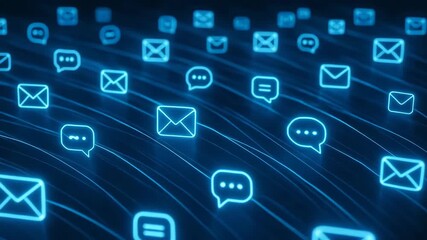Abstract digital background featuring glowing communication icons, representing modern connectivity and digital messaging trends. - Powered by Adobe