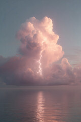 Fototapeta premium Dramatic storm over calm sea with bright lightning