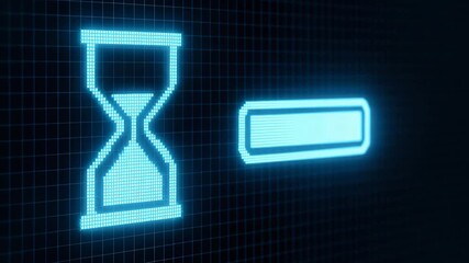 Futuristic digital hourglass and loading bar symbols represent time management and waiting processes in technology contexts. - Powered by Adobe