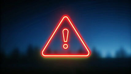 Vibrant Neon Warning Sign: Digital Alert Icon for Risk and Safety Concepts
