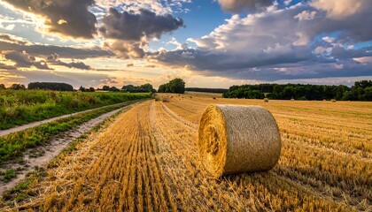 Hay bales at sunset