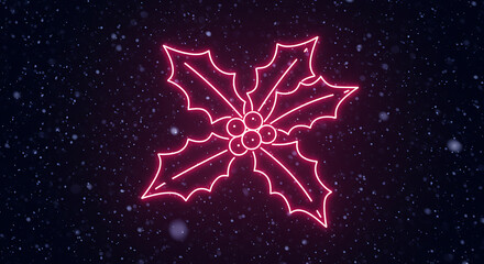 Festive Holly: A radiant neon sign, a festive holly, shines brightly against a backdrop, it embodying the Christmas spirit and seasonal cheer.