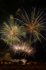 stunning fireworks over illuminated city skyline