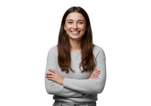 Young woman with arms crossed smiling isolated on transparent background portrait