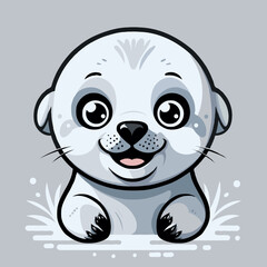 Cute seal character smiling and splashing on gray background  