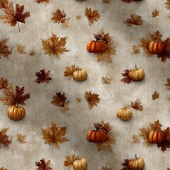 Oranges adorn a cream background, interspersed with white flowers and brown leaves, evoking freshness and natural beauty SEAMLESS PATTERN