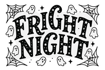 Fright Night Lettering. Fright Night ? Decorative Display Lettering, stylized letters filled with dots and star patterns, playful curved composition, framed by