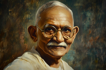 happy elderly man, mahatma gandhi on light background	
